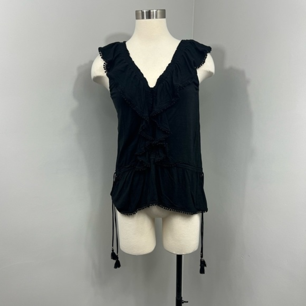 WHBM Black Ruffle Top